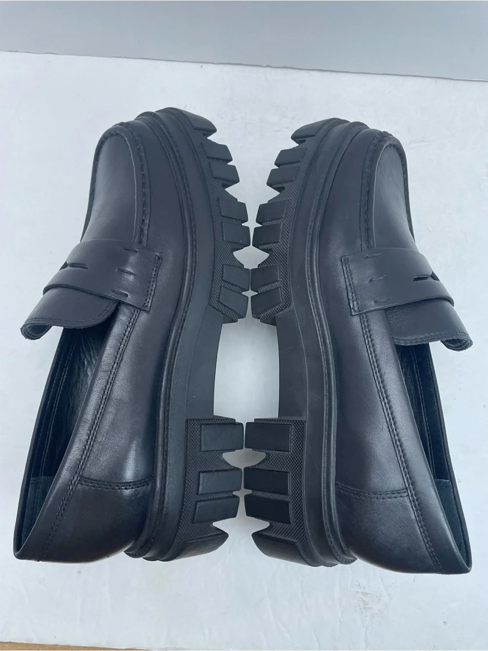 Marc Fisher Morris Lugsole Chunky Y2K Platform Leather Loafer Shoe Black Sz 9